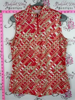 NIVO sport tank Sleeveless Geometric Zip-Front Top - Red/Cream